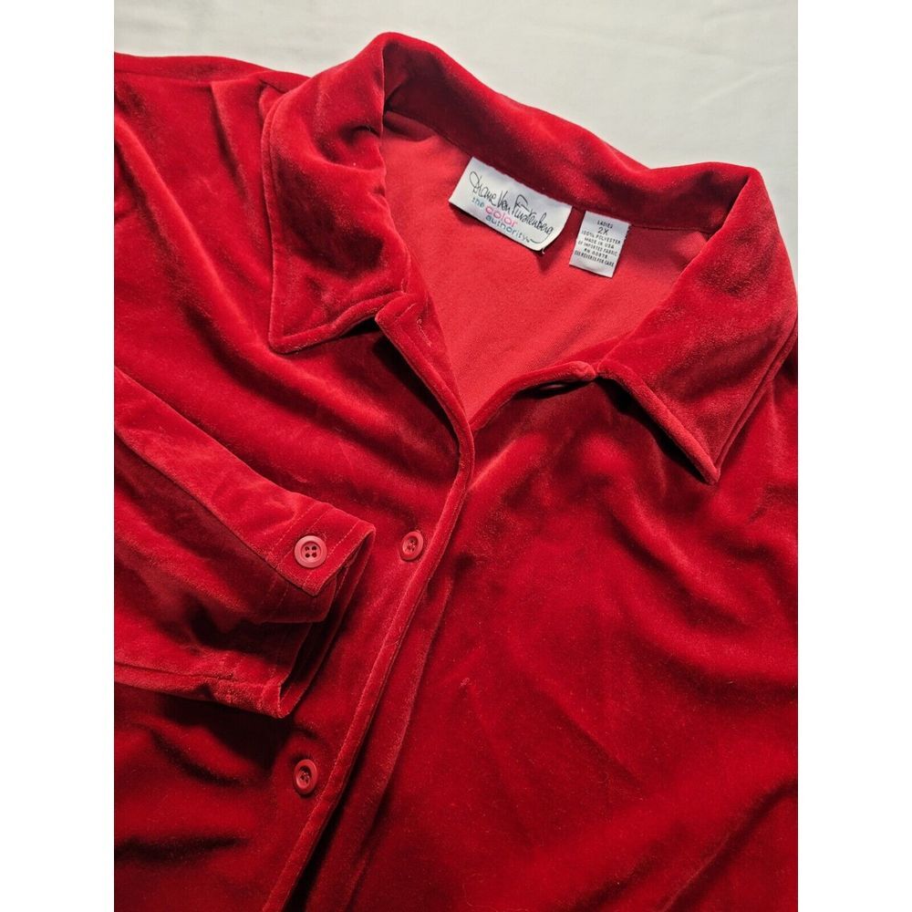 Diane Von Furstenburg Shaket Womens Size 2XL Red USA‎ Made Velvet Warm Romantic